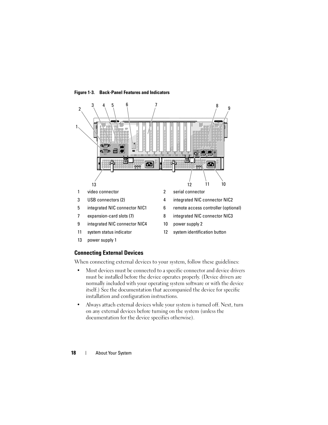 Dell HX574, R905 owner manual Connecting External Devices, Back-Panel Features and Indicators Video connector 