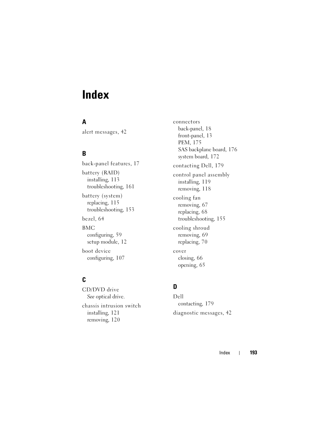 Dell R905, HX574 owner manual 193, Index 