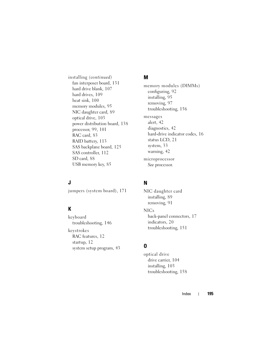 Dell R905, HX574 owner manual 195, Microprocessor See processor, Back-panel connectors 