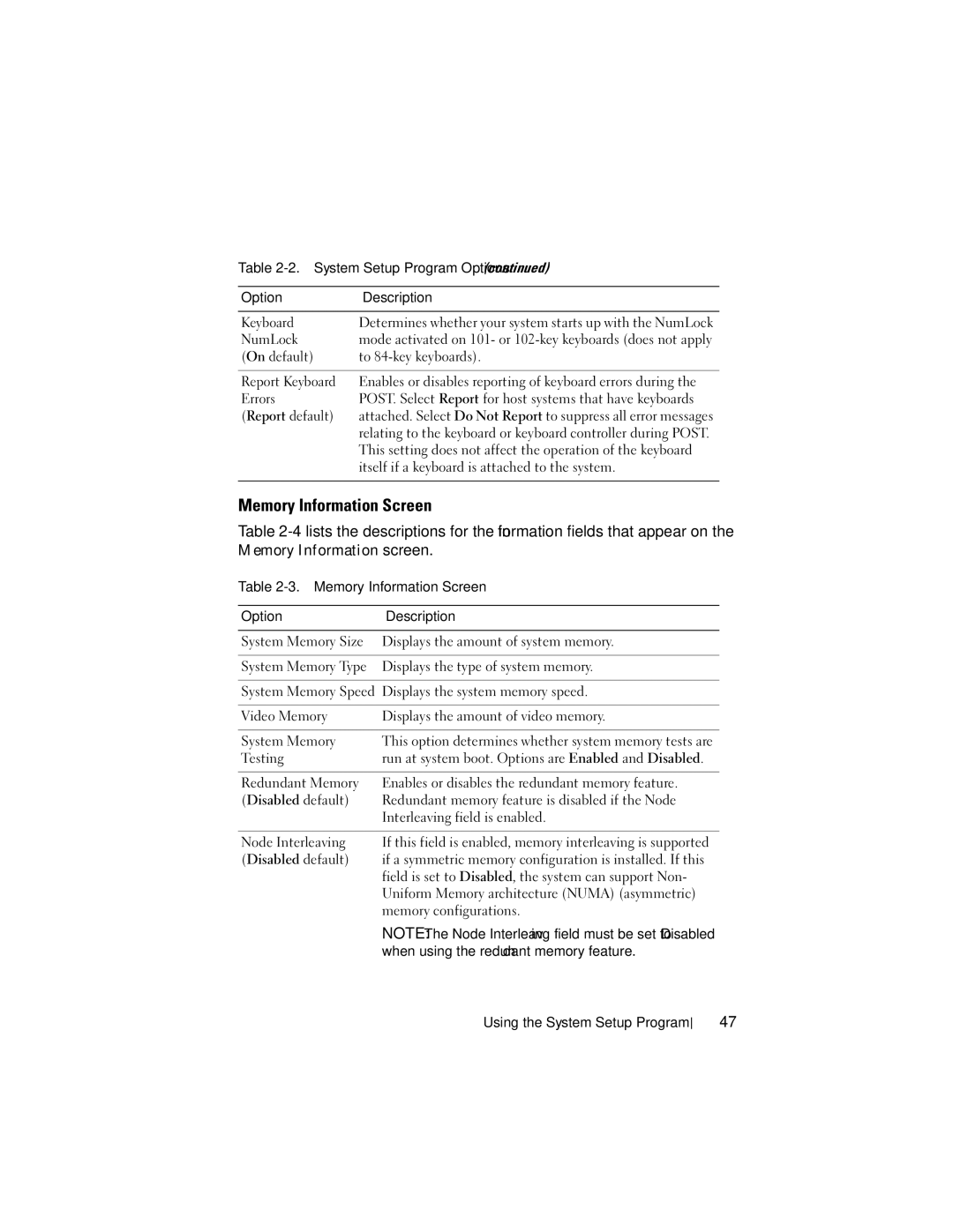 Dell R905, HX574 owner manual Memory Information Screen 