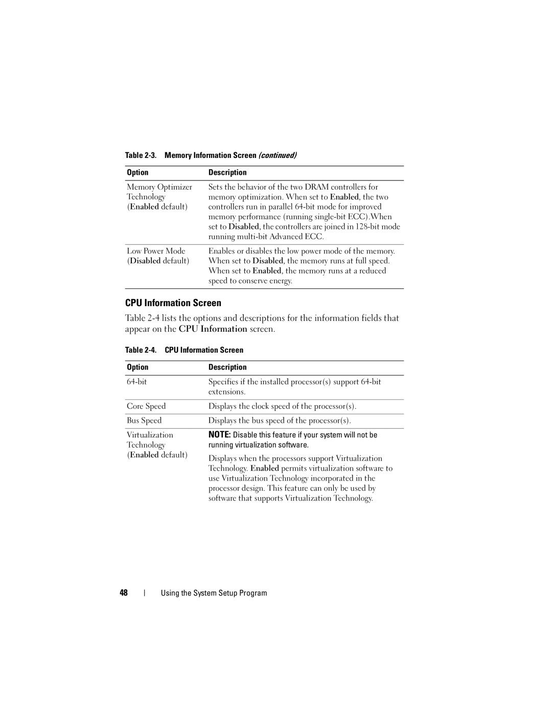 Dell HX574, R905 owner manual CPU Information Screen 