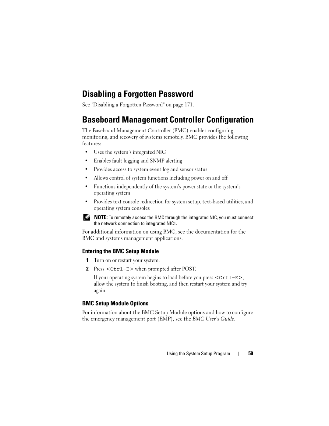 Dell R905 Disabling a Forgotten Password, Baseboard Management Controller Configuration, Entering the BMC Setup Module 