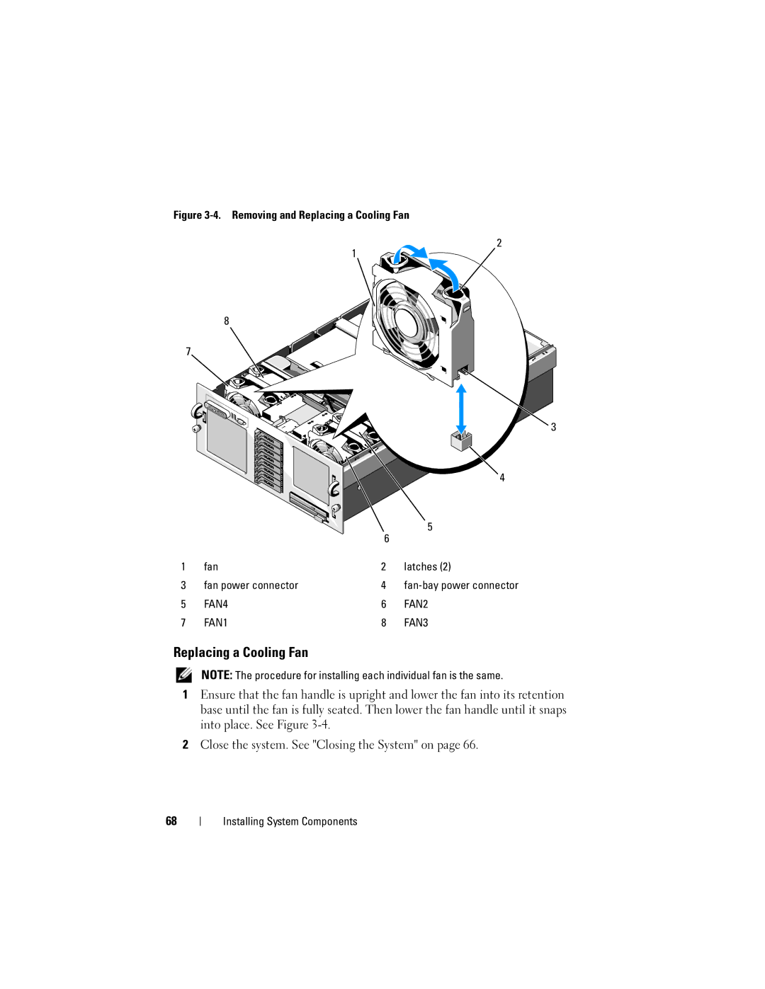 Dell HX574, R905 owner manual Replacing a Cooling Fan 