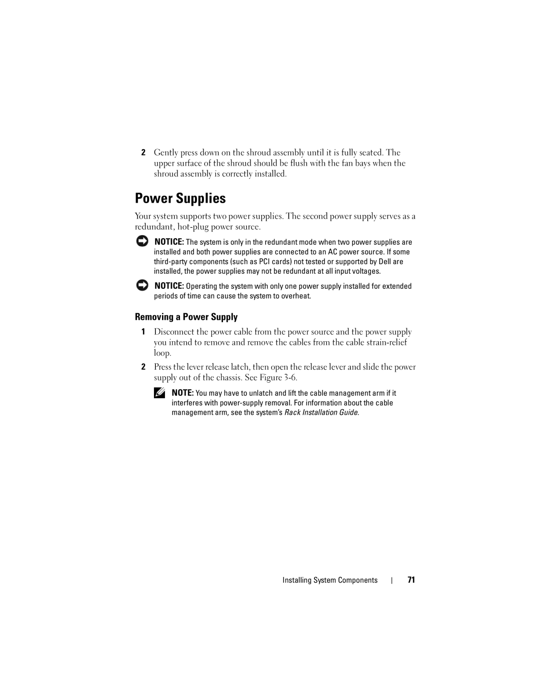 Dell R905, HX574 owner manual Power Supplies, Removing a Power Supply 