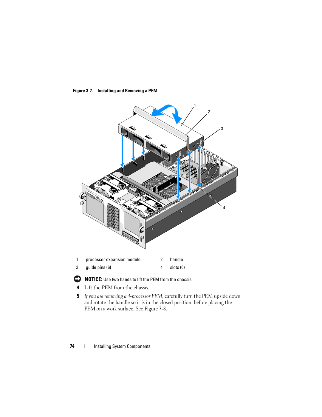 Dell HX574, R905 owner manual Installing and Removing a PEM Processor expansion module, Guide pins 