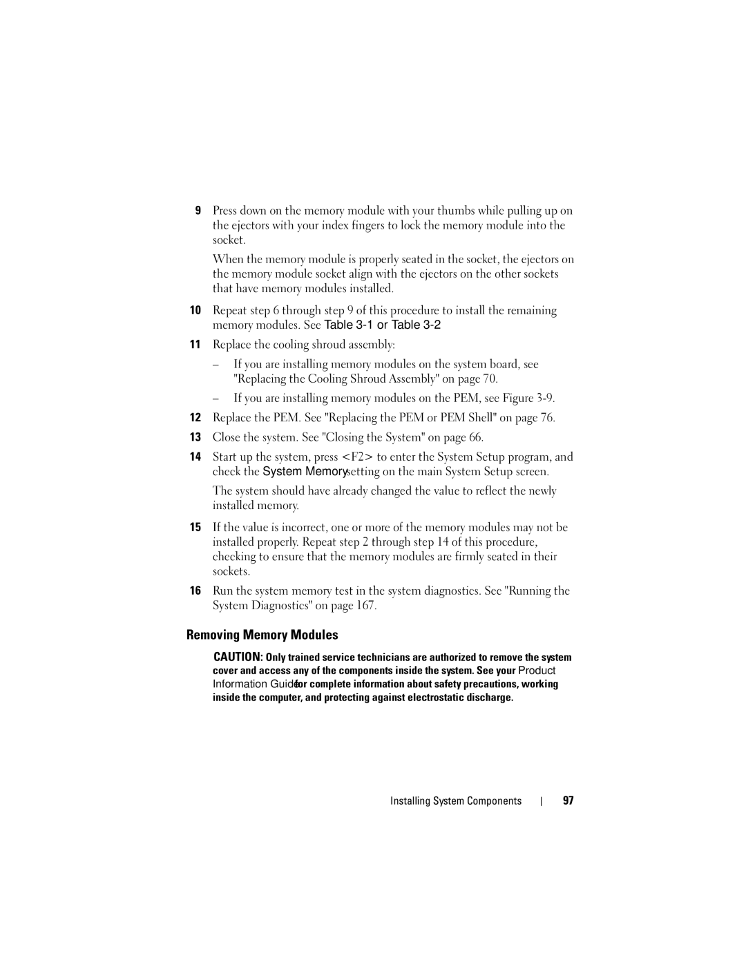 Dell R905, HX574 owner manual Removing Memory Modules 