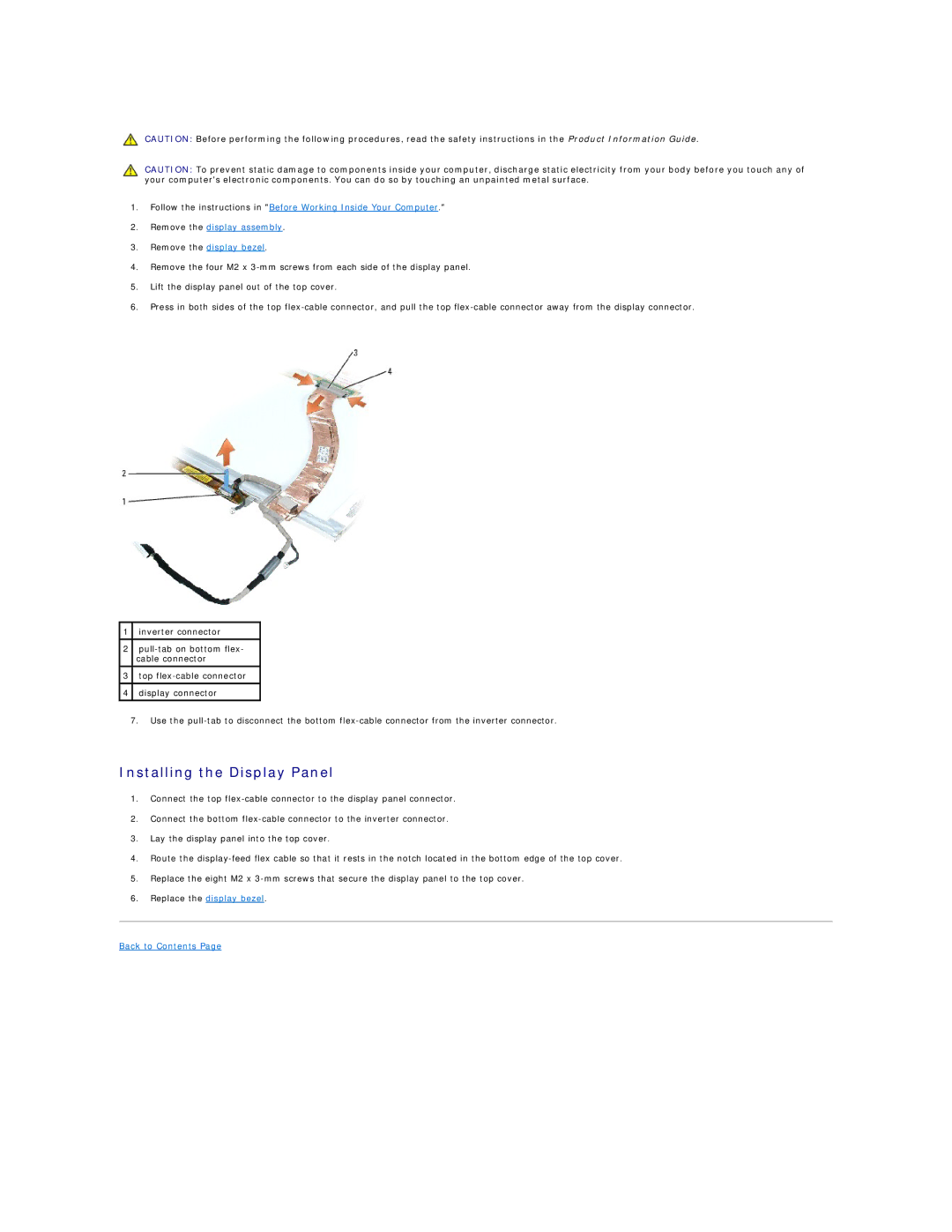 Dell I2200, I1200 manual Installing the Display Panel 