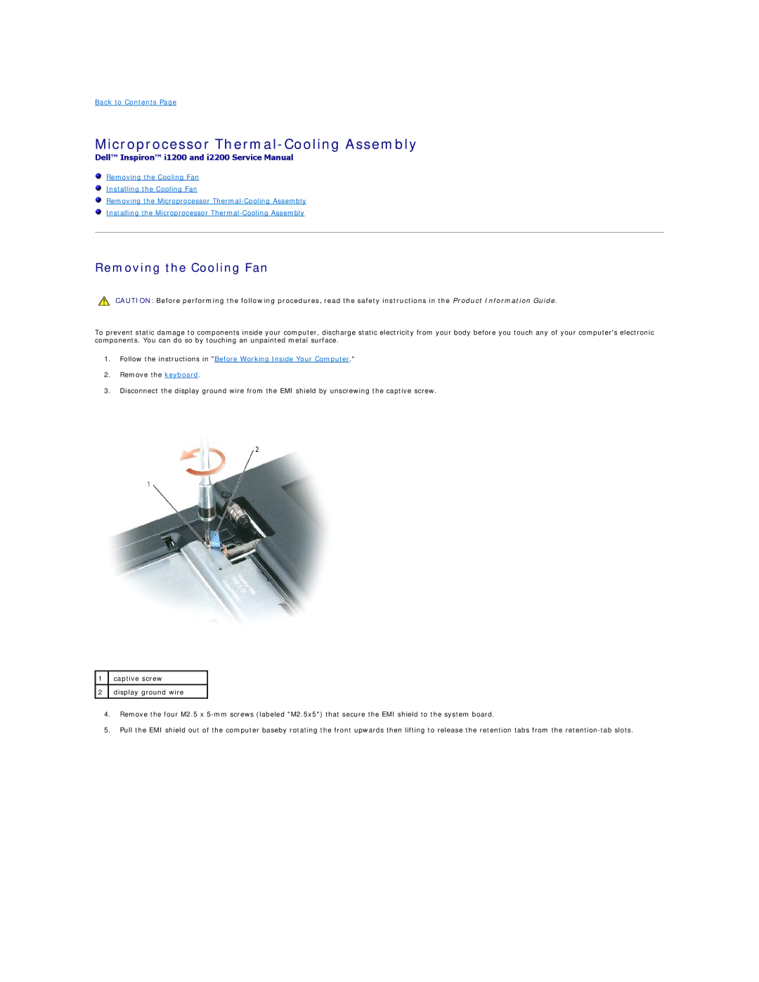 Dell I1200, I2200 manual Microprocessor Thermal-Cooling Assembly, Removing the Cooling Fan 