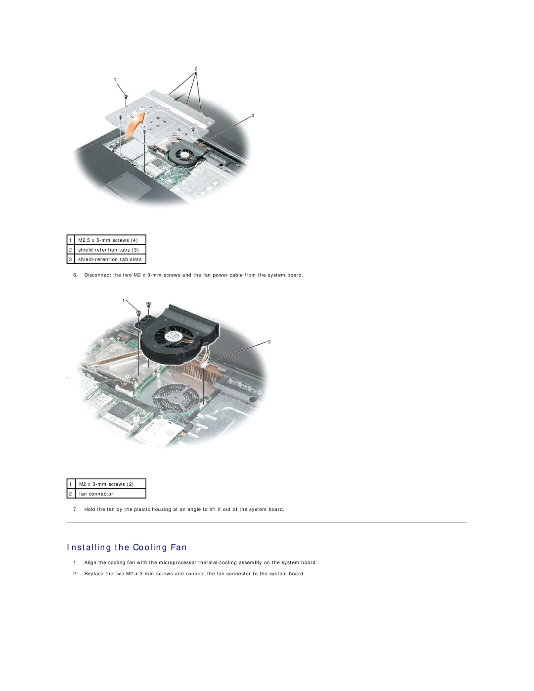 Dell I2200, I1200 manual Installing the Cooling Fan 