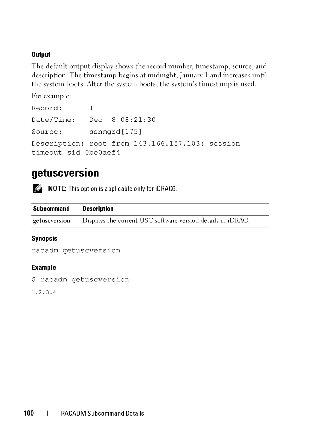 Dell IDRAC6 3.5, IDRAC6 1.95, CMC 3.2 manual Getuscversion, 100 