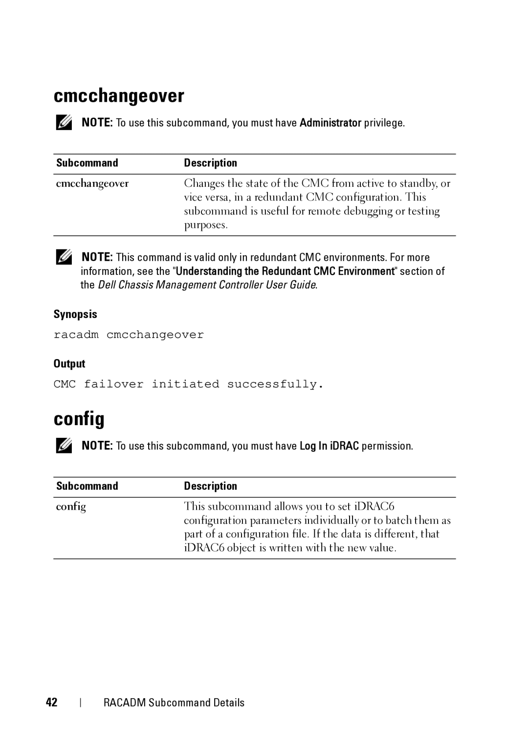 Dell IDRAC6 1.95, IDRAC6 3.5, CMC 3.2 manual Cmcchangeover, Config 