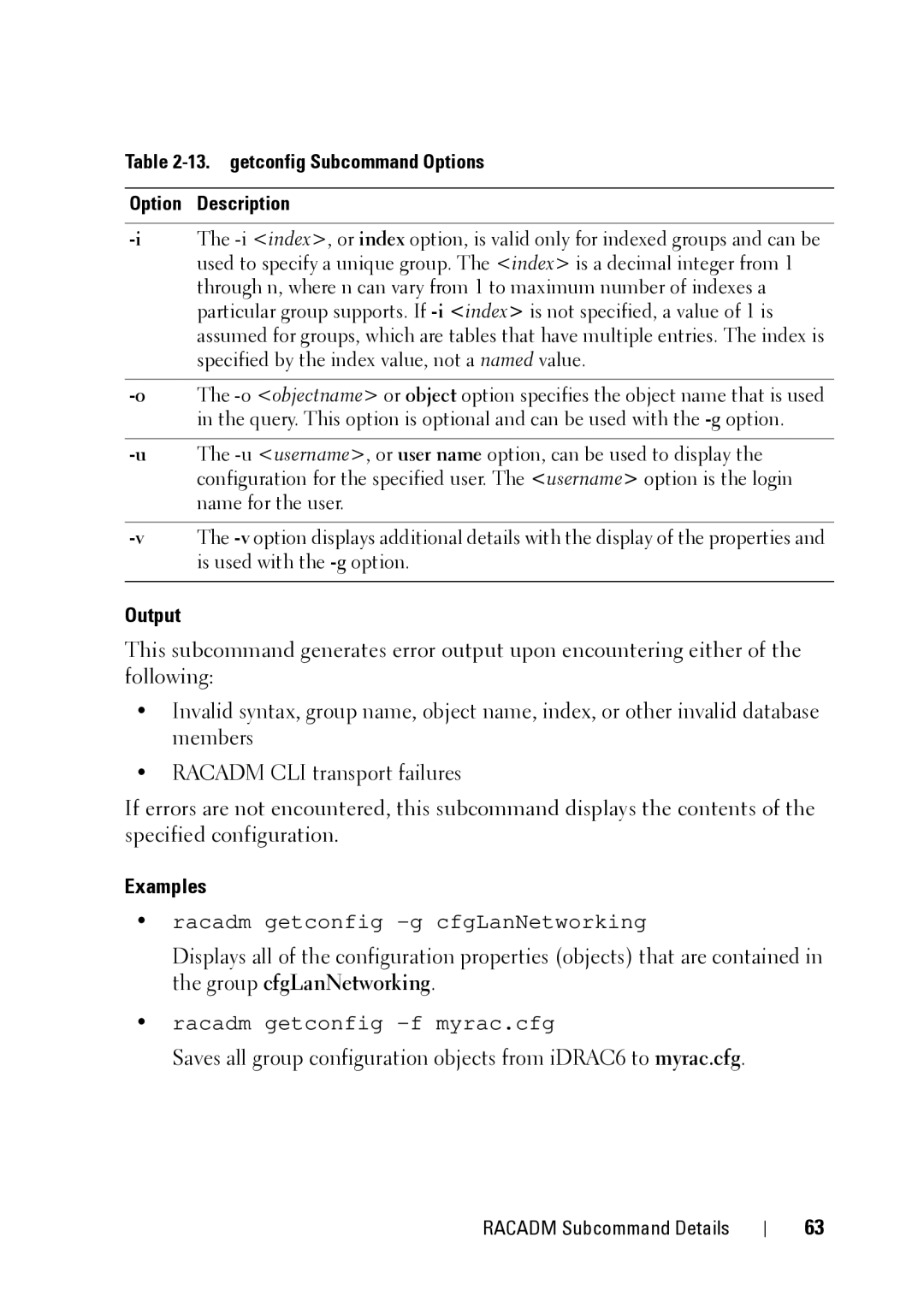 Dell IDRAC6 1.95, IDRAC6 3.5, CMC 3.2 manual Racadm getconfig -g cfgLanNetworking 