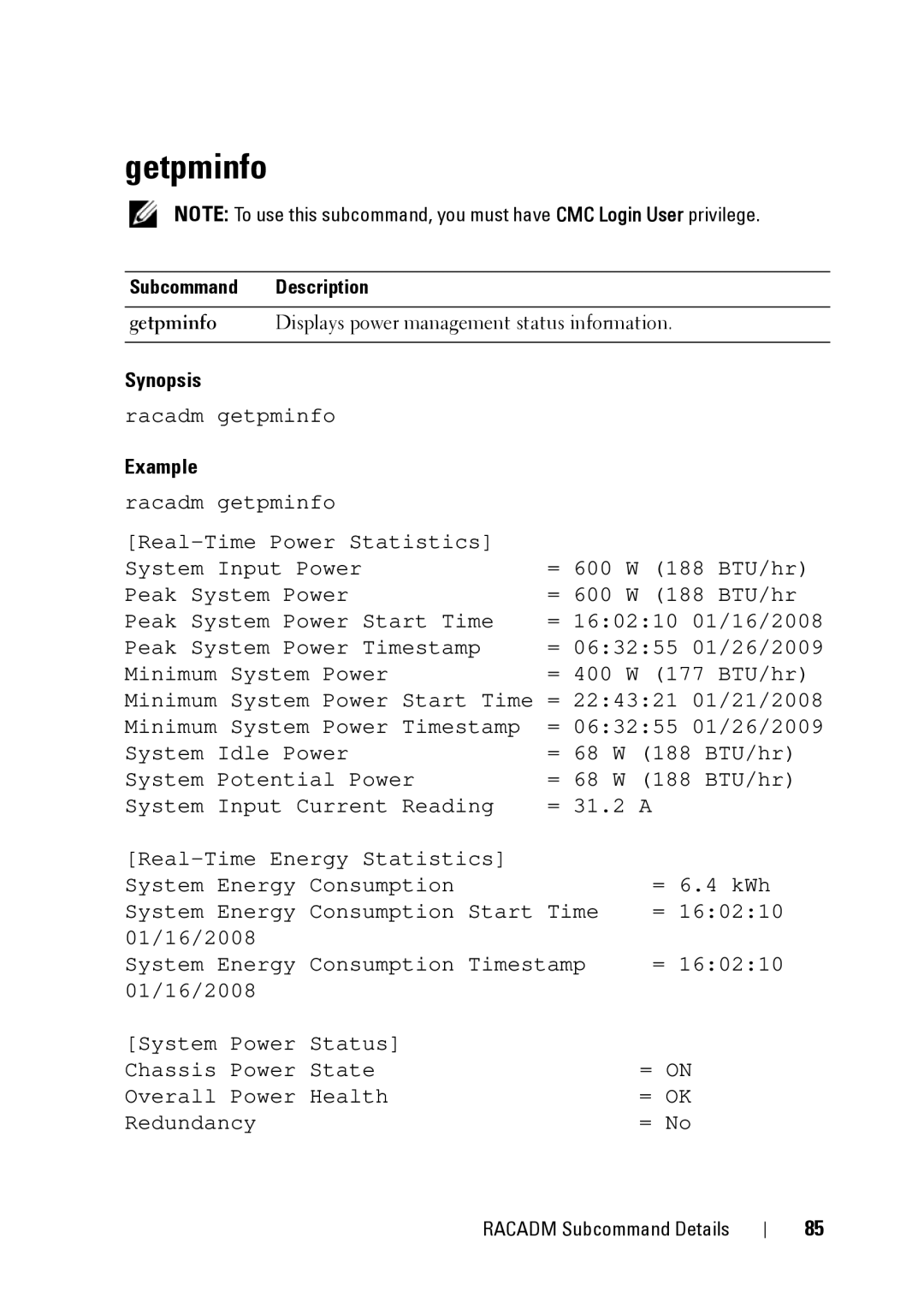 Dell IDRAC6 3.5, IDRAC6 1.95, CMC 3.2 manual Getpminfo 