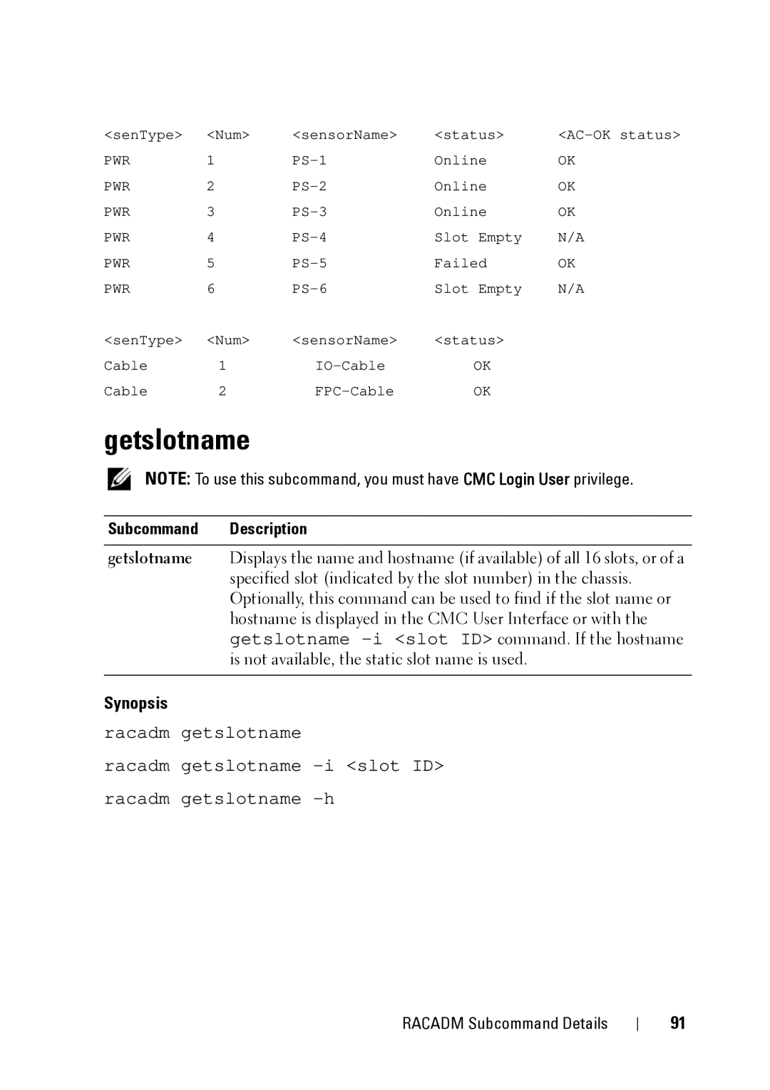 Dell IDRAC6 3.5, IDRAC6 1.95, CMC 3.2 manual Getslotname 