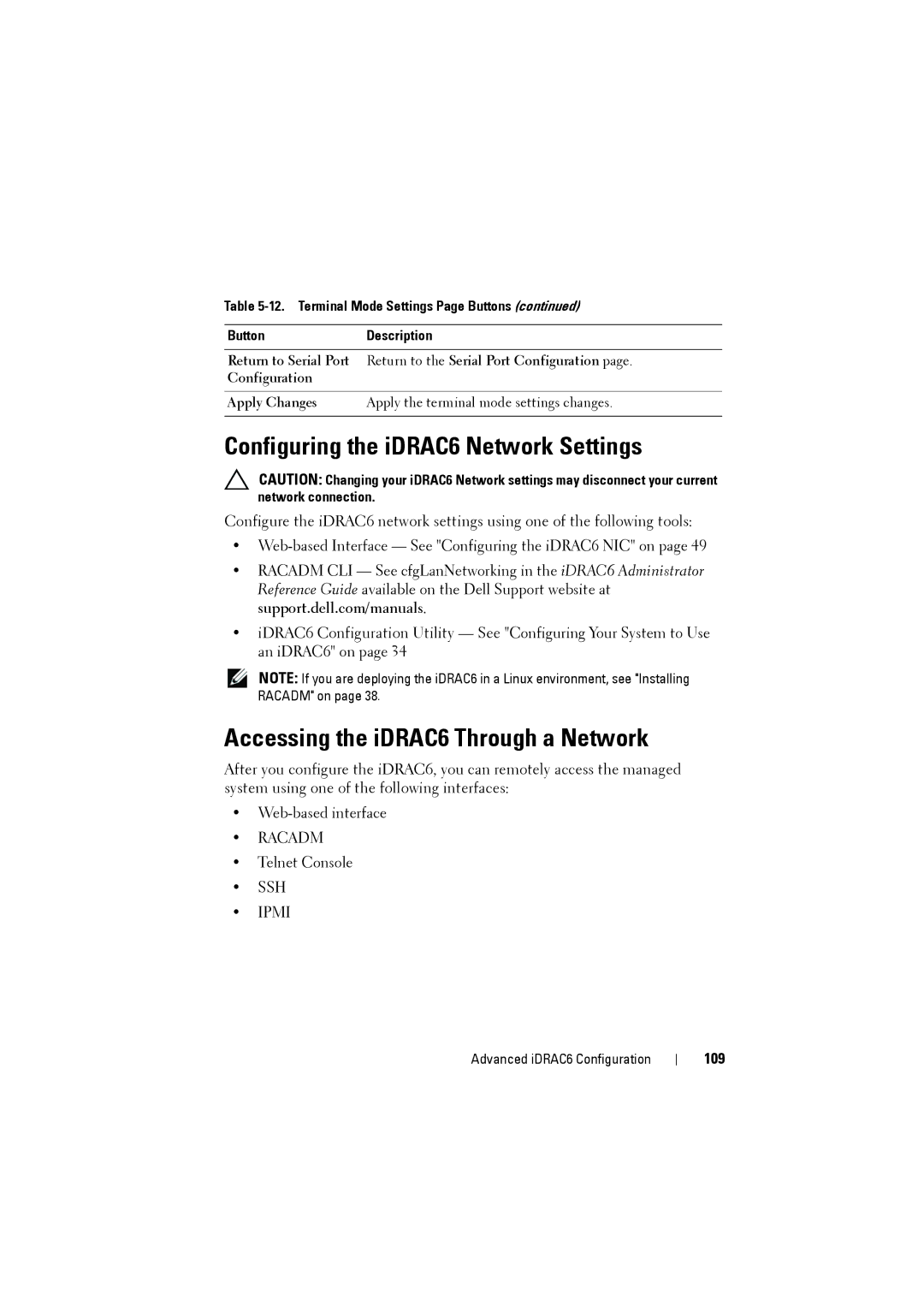 Dell IDRAC6 manual Configuring the iDRAC6 Network Settings, Accessing the iDRAC6 Through a Network, 109 