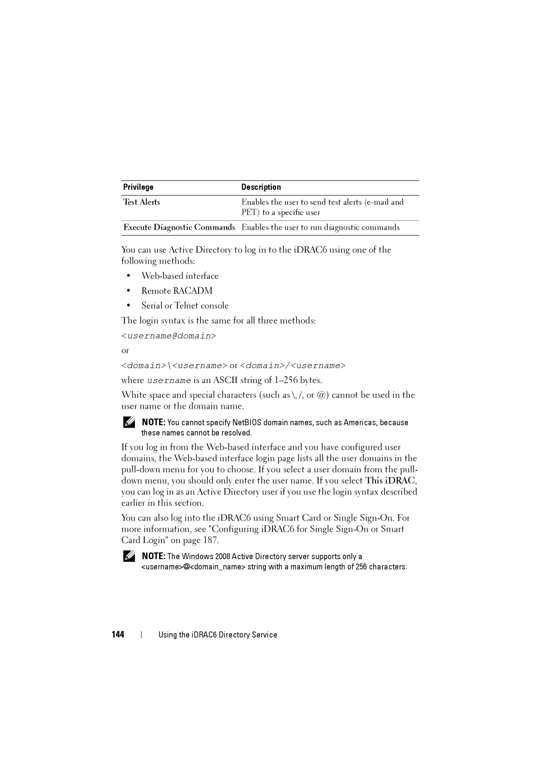 Dell IDRAC6 manual 144, Privilege Description 