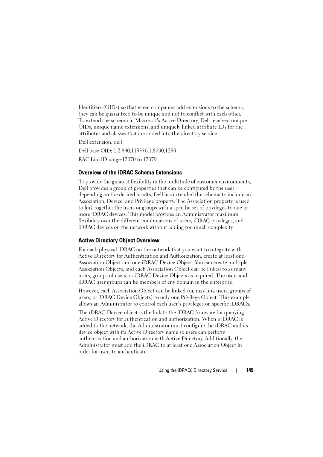 Dell IDRAC6 manual Overview of the iDRAC Schema Extensions, Active Directory Object Overview, 149 