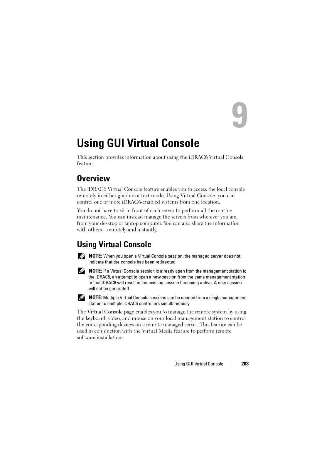 Dell IDRAC6 manual Using GUI Virtual Console, Overview, Using Virtual Console, 203 