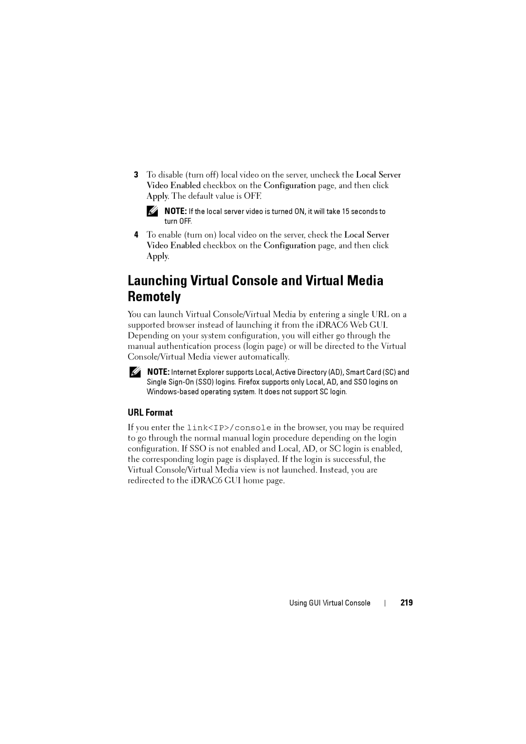 Dell IDRAC6 manual Launching Virtual Console and Virtual Media Remotely, URL Format, 219 