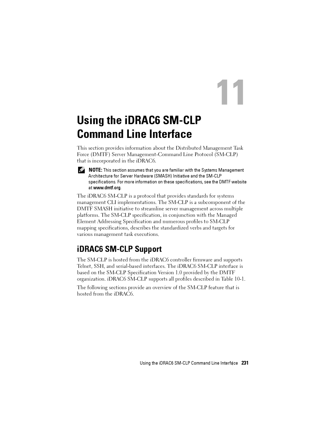 Dell manual Using the iDRAC6 SM-CLP Command Line Interface, IDRAC6 SM-CLP Support 