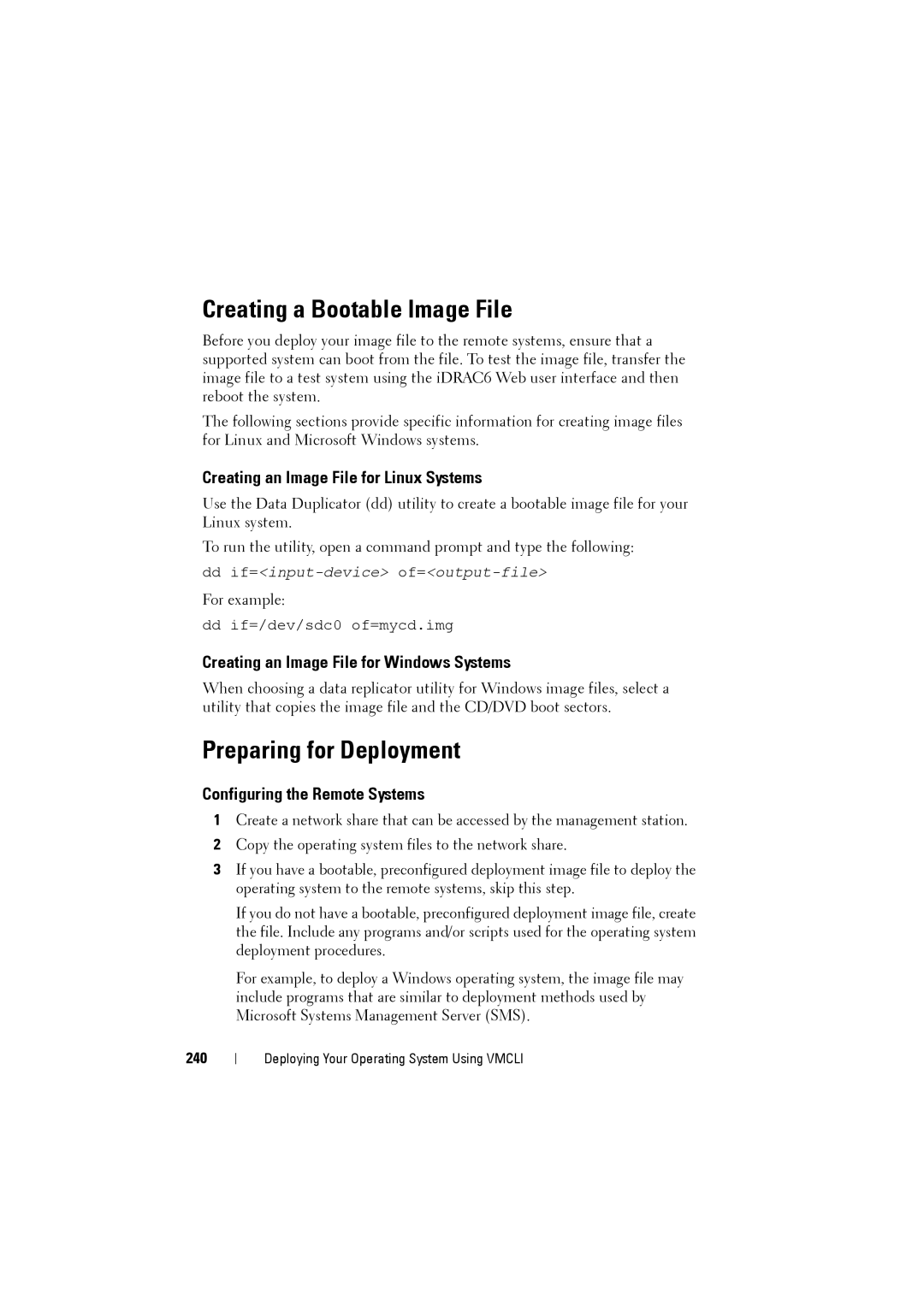 Dell IDRAC6 manual Creating a Bootable Image File, Preparing for Deployment, Creating an Image File for Linux Systems 