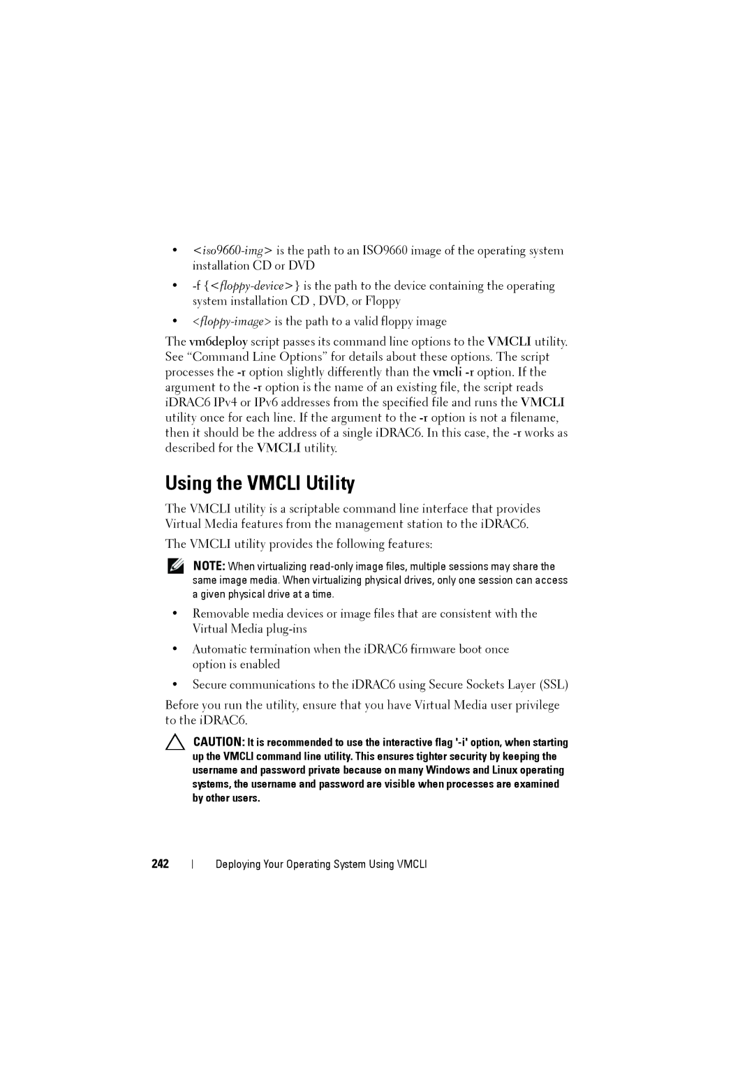 Dell IDRAC6 manual Using the Vmcli Utility, 242 