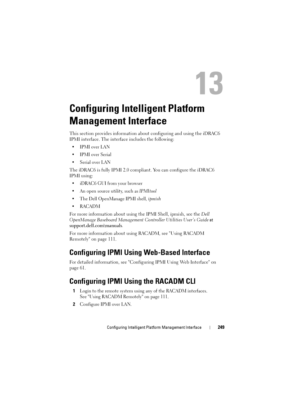 Dell IDRAC6 Configuring Ipmi Using Web-Based Interface, Configuring Ipmi Using the Racadm CLI, Support.dell.com\manuals 