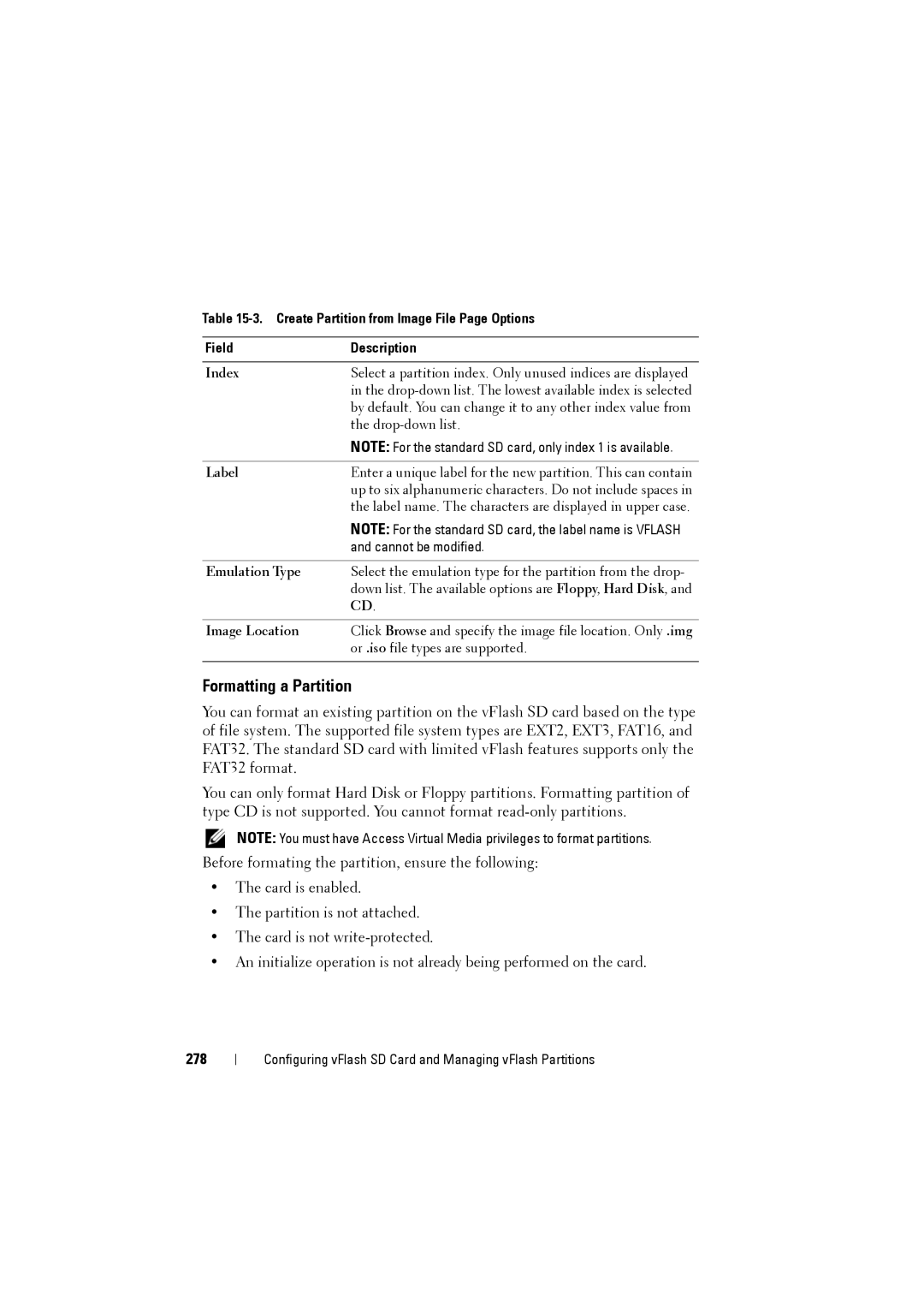 Dell IDRAC6 manual Formatting a Partition, 278, Image Location 