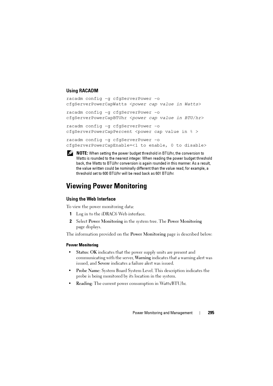 Dell IDRAC6 manual Viewing Power Monitoring, 295 