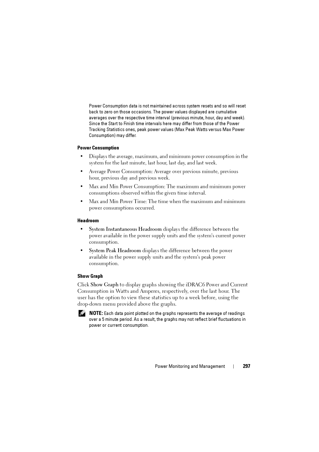 Dell IDRAC6 manual Power Consumption, Headroom, Show Graph, 297 