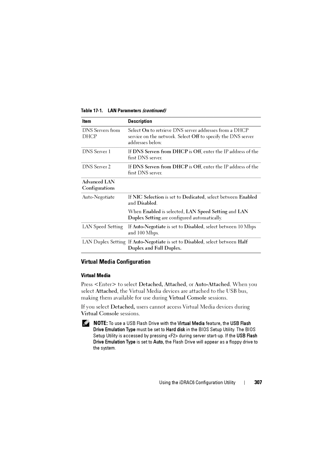 Dell IDRAC6 manual Virtual Media Configuration, 307 