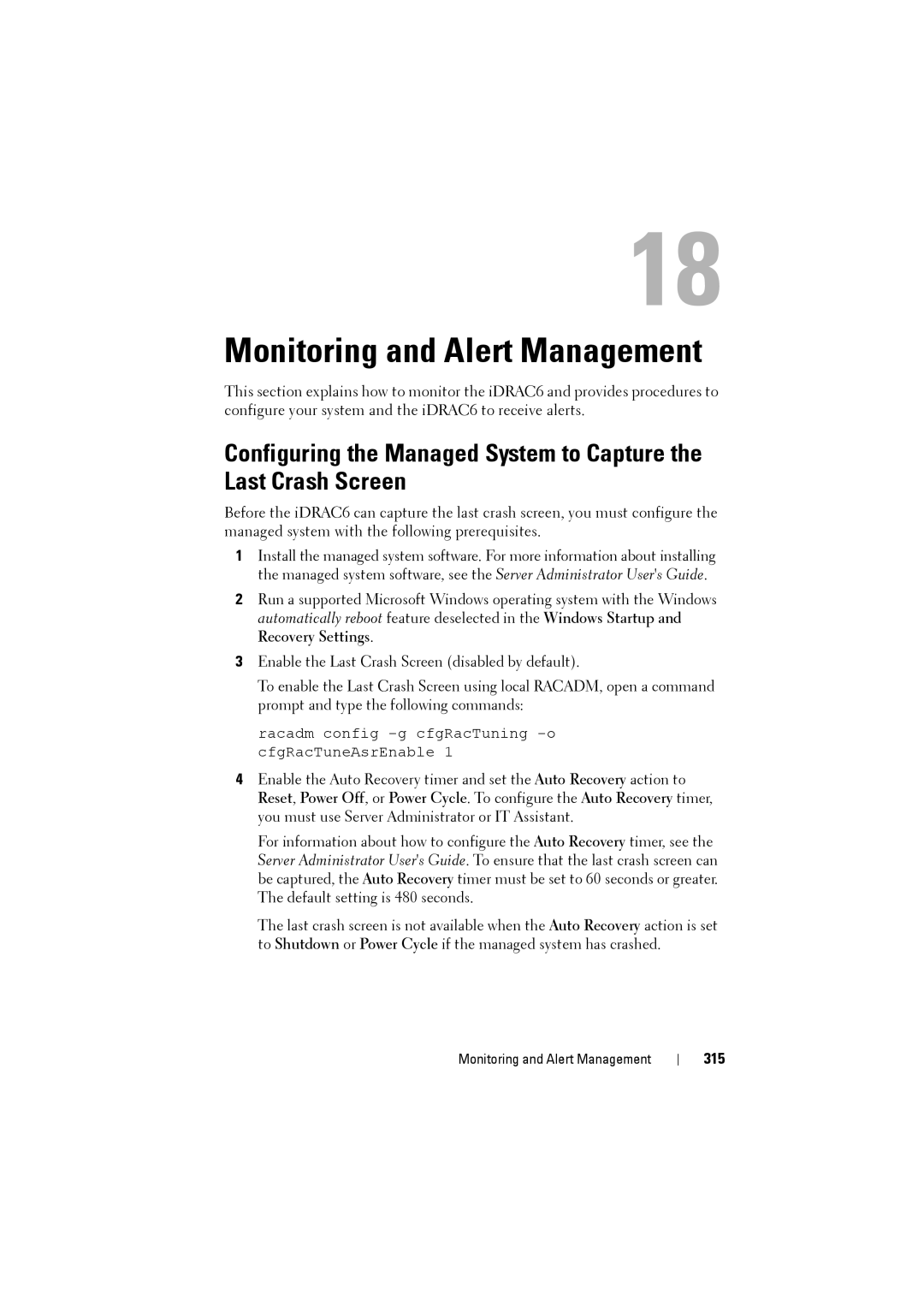 Dell IDRAC6 manual Monitoring and Alert Management, 315 