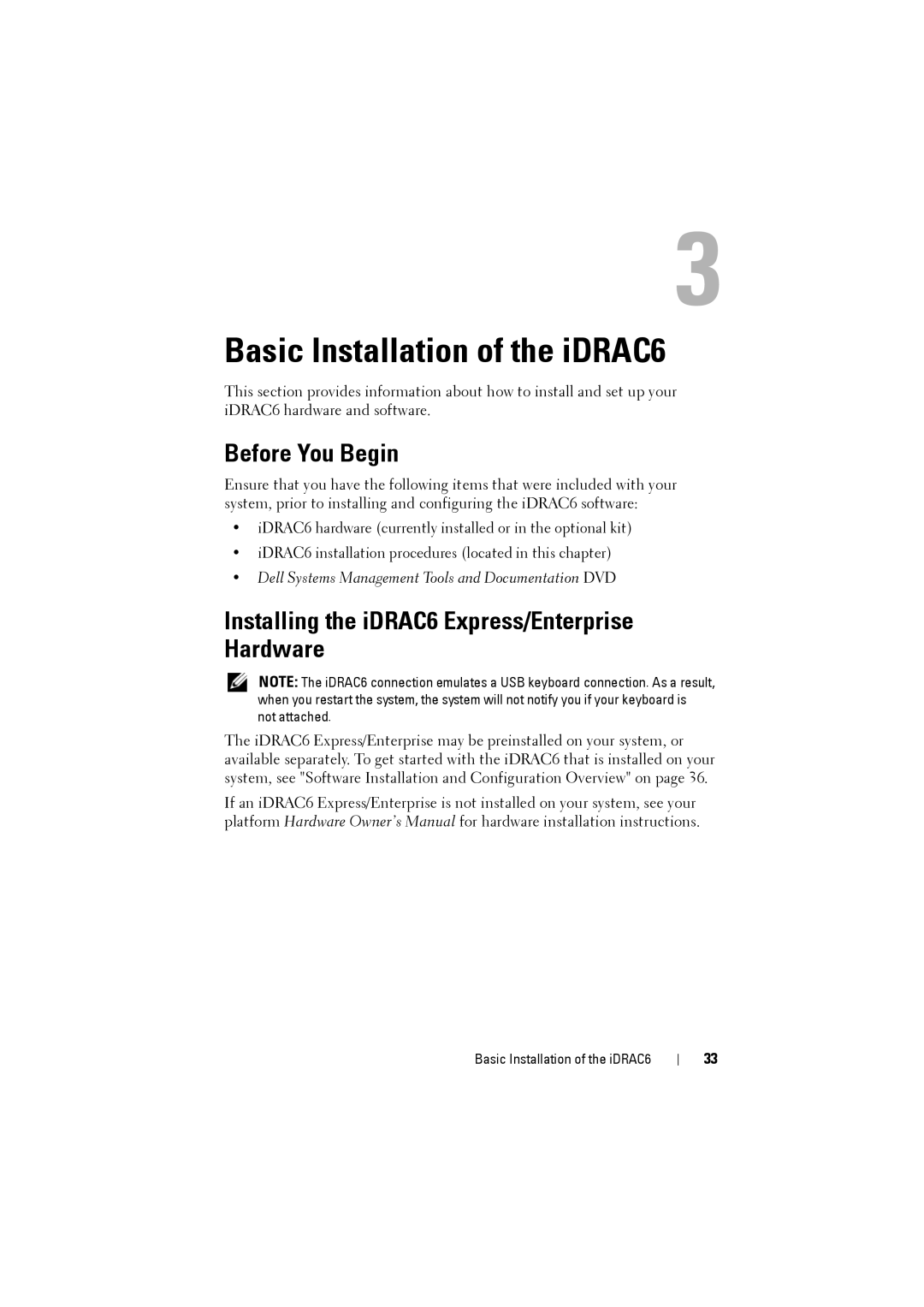 Dell IDRAC6 manual Basic Installation of the iDRAC6, Before You Begin, Installing the iDRAC6 Express/Enterprise Hardware 