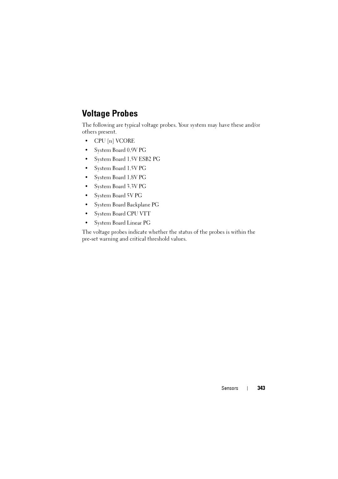 Dell IDRAC6 manual Voltage Probes, 343 