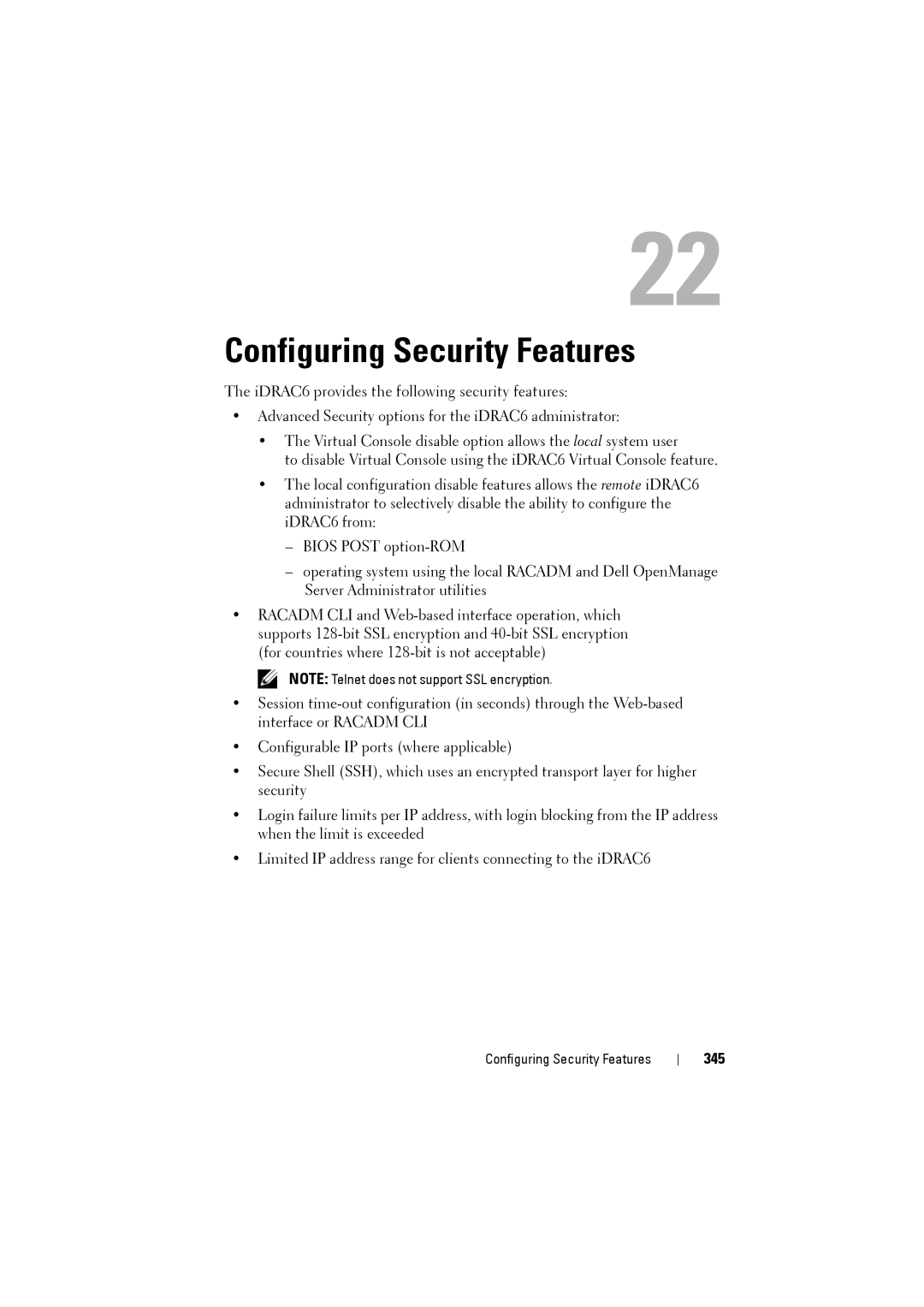 Dell IDRAC6 manual Configuring Security Features, 345 