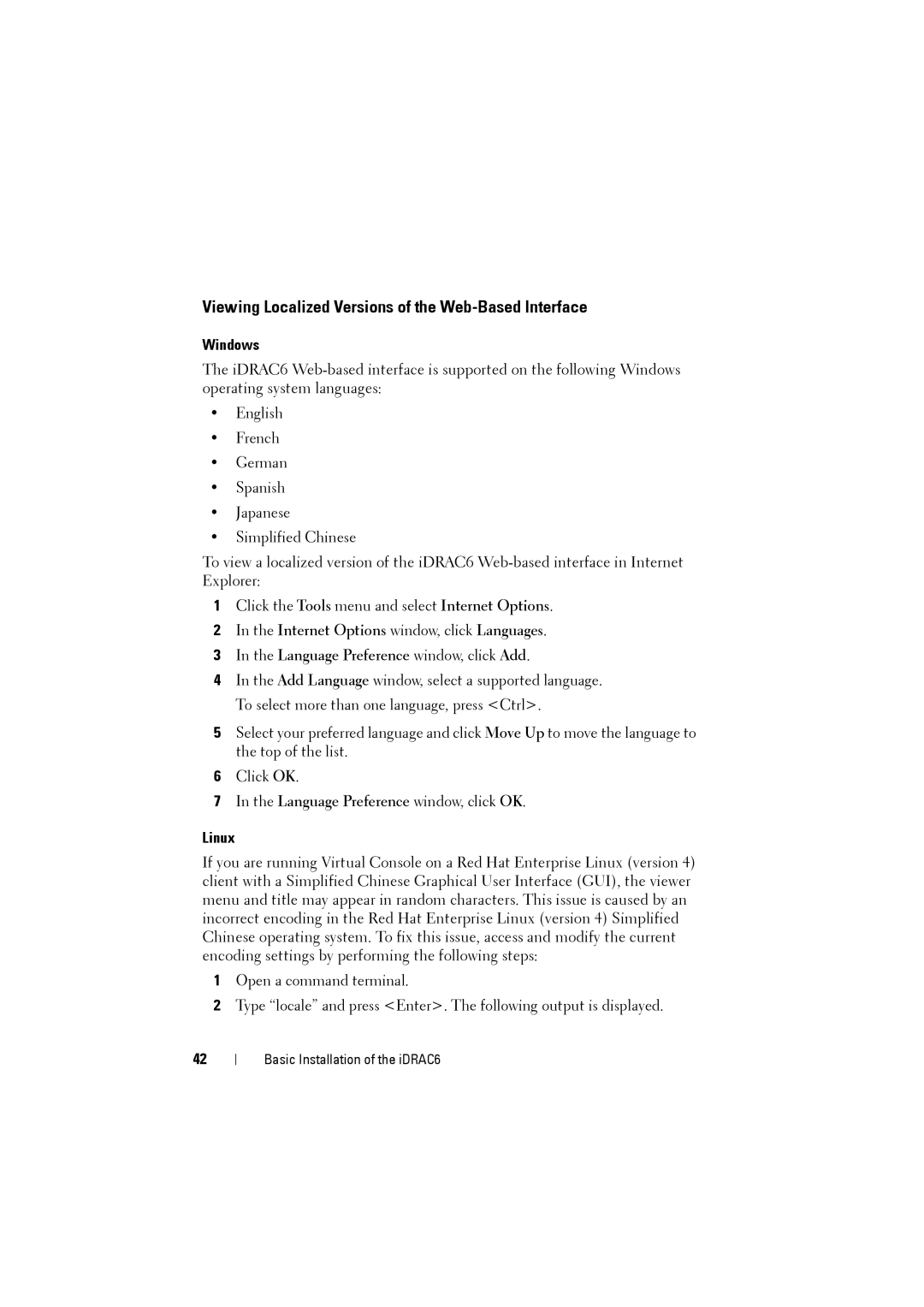 Dell IDRAC6 manual Viewing Localized Versions of the Web-Based Interface, Windows, Linux 