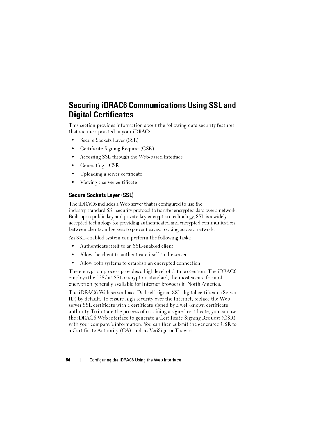 Dell IDRAC6 manual Secure Sockets Layer SSL 