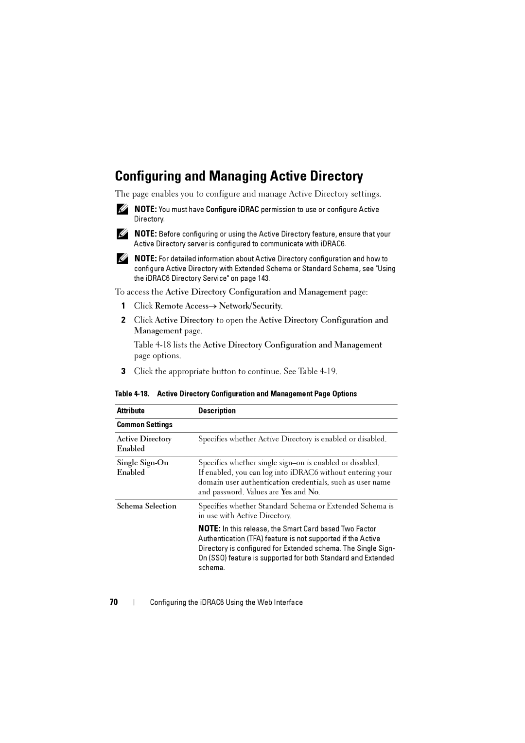 Dell IDRAC6 manual Configuring and Managing Active Directory, Enabled Single Sign-On, Schema Selection 