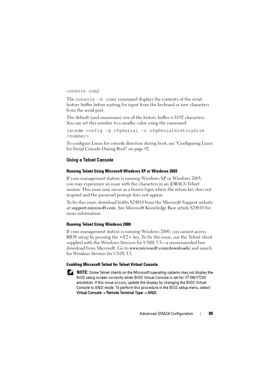 Dell IDRAC6 manual Using a Telnet Console, Running Telnet Using Microsoft Windows XP or Windows 