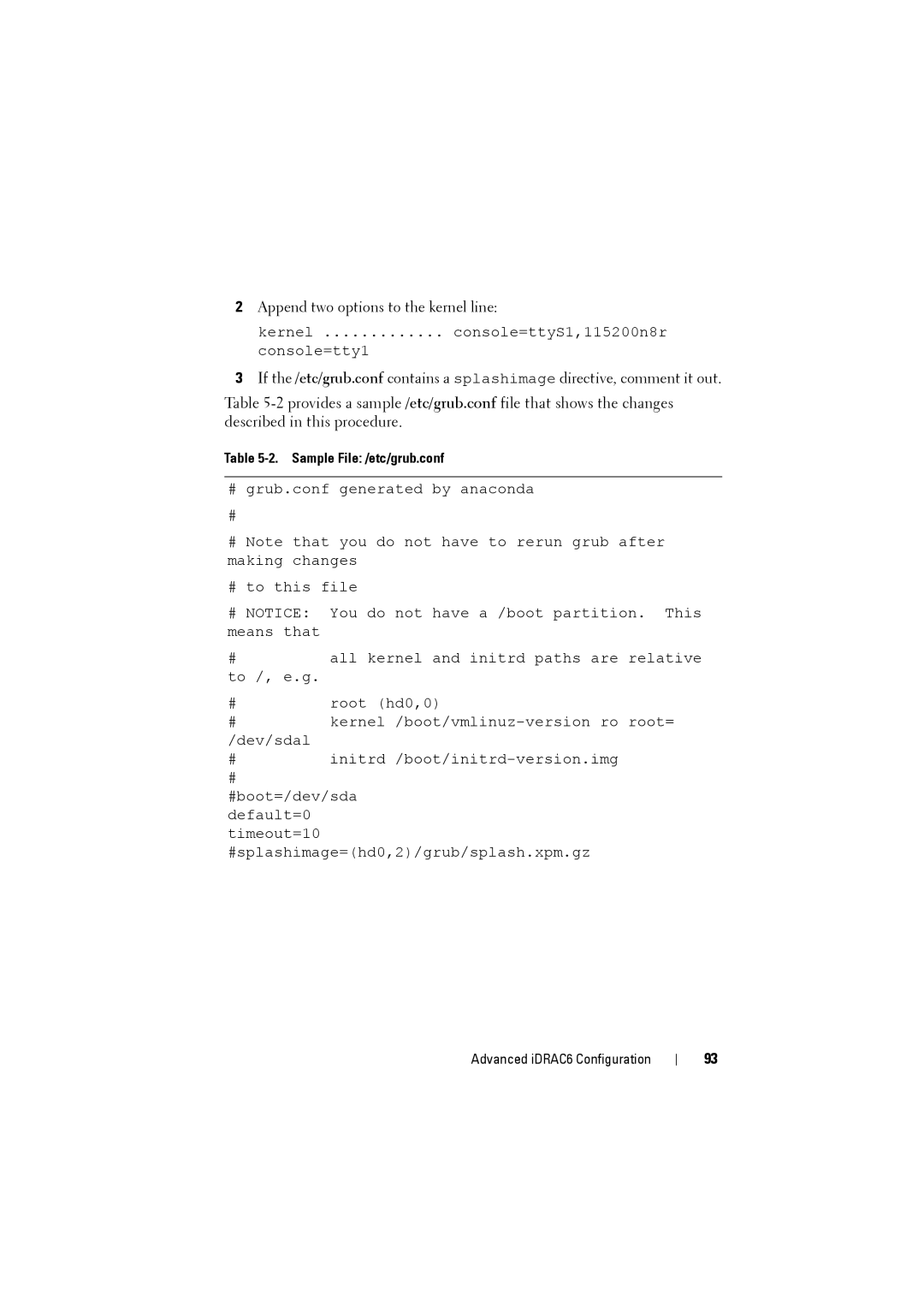 Dell IDRAC6 manual Sample File /etc/grub.conf 