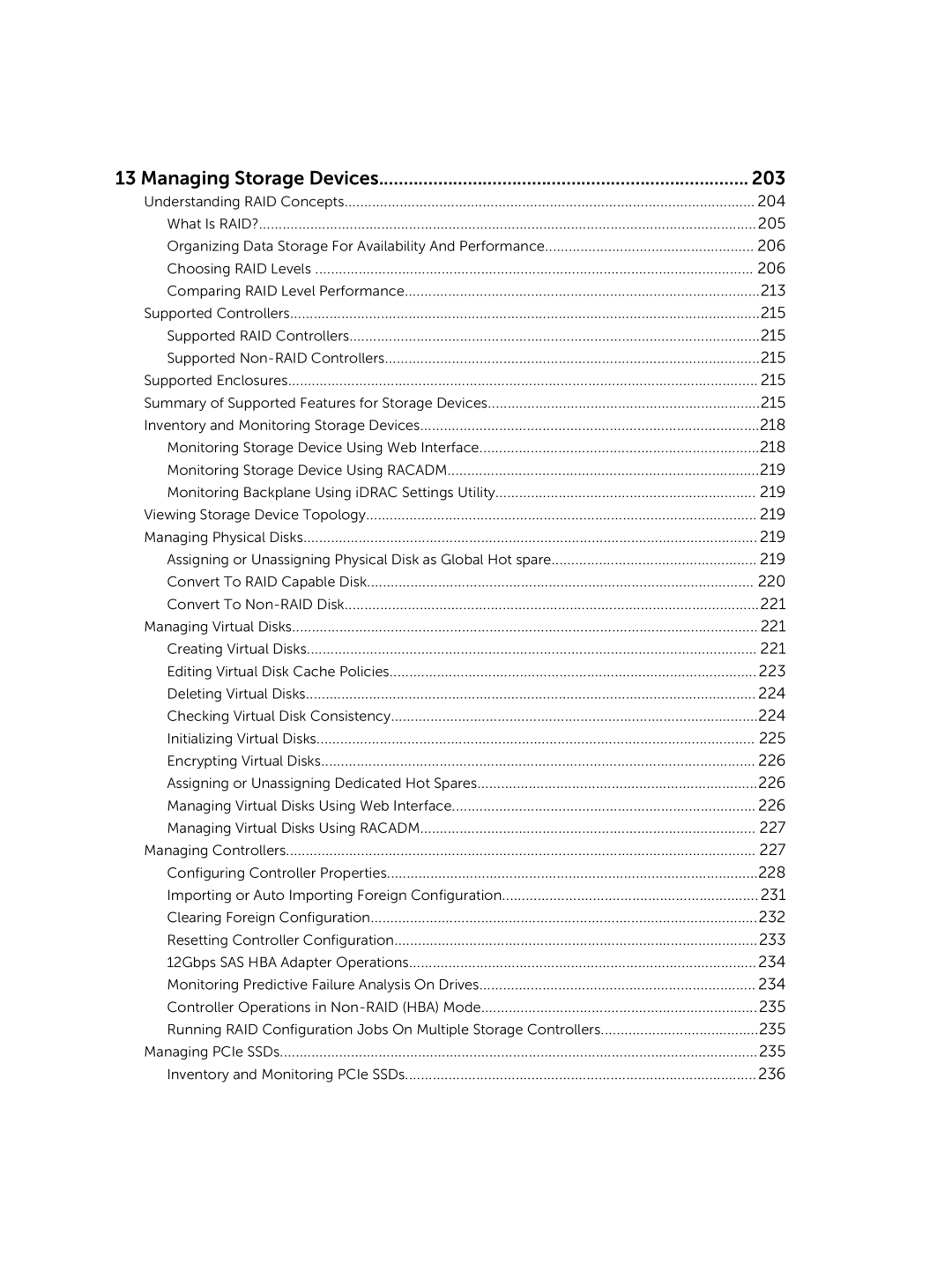 Dell iDRAC8 manual Managing Storage Devices 203 