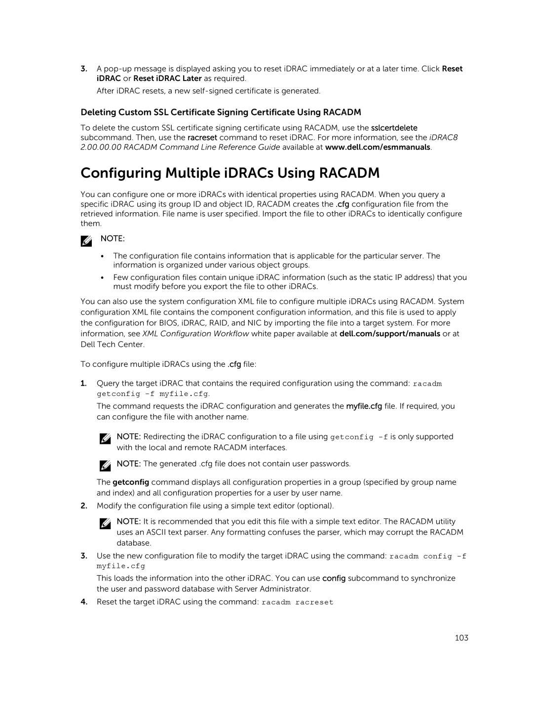 Dell iDRAC8 manual Configuring Multiple iDRACs Using Racadm 