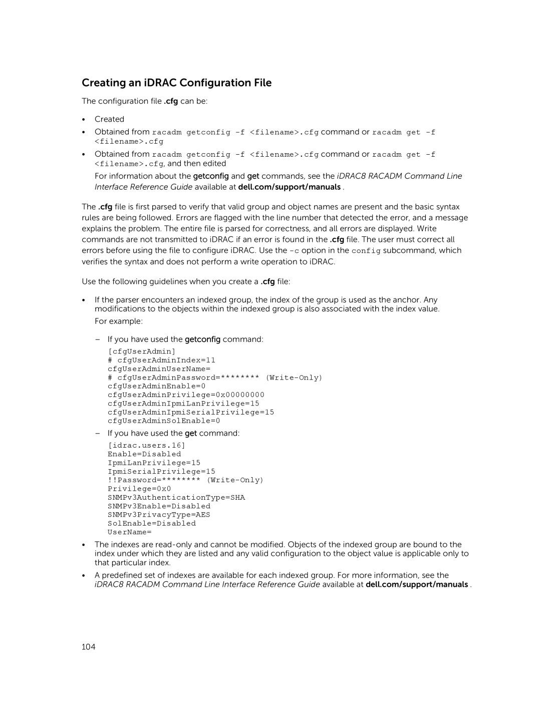 Dell iDRAC8 manual Creating an iDRAC Configuration File 