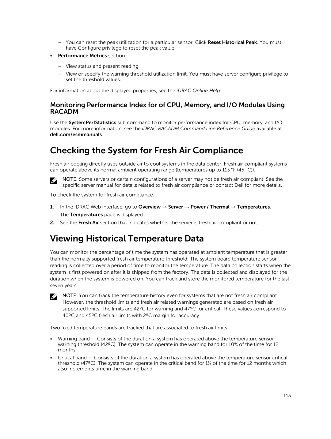 Dell iDRAC8 manual Checking the System for Fresh Air Compliance, Viewing Historical Temperature Data 