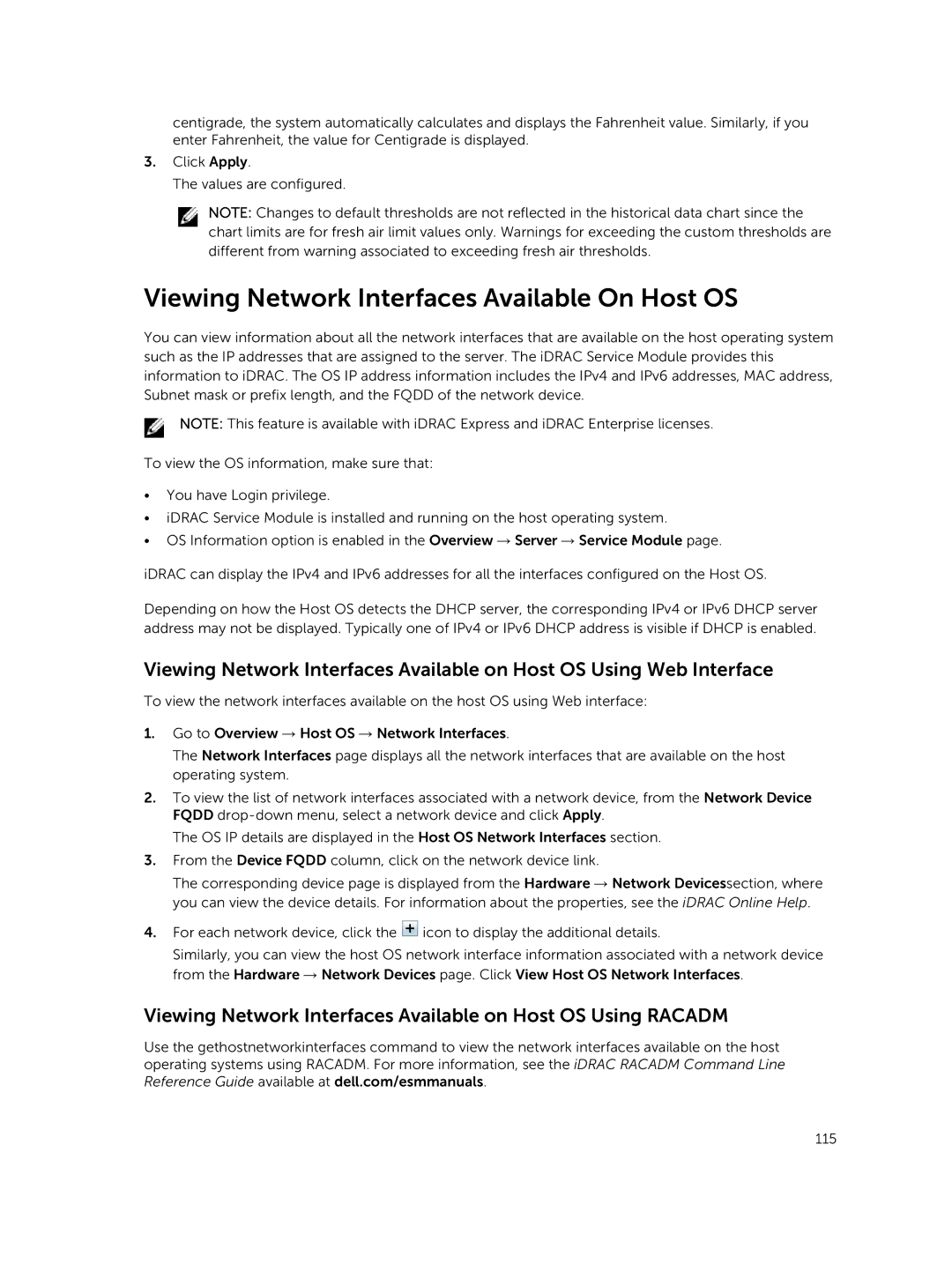 Dell iDRAC8 Viewing Network Interfaces Available On Host OS, Viewing Network Interfaces Available on Host OS Using Racadm 