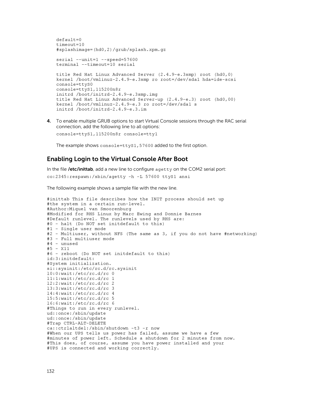 Dell iDRAC8 manual Enabling Login to the Virtual Console After Boot, Console=ttyS1,115200n8r console=tty1 