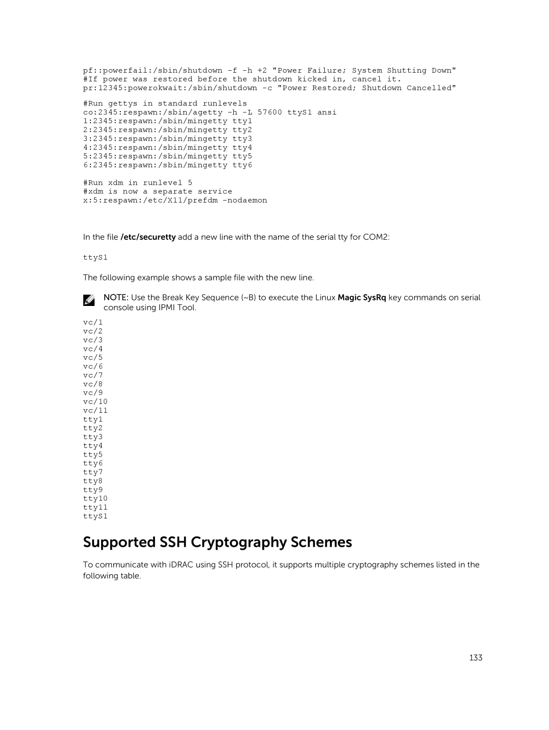 Dell iDRAC8 manual Supported SSH Cryptography Schemes, TtyS1 