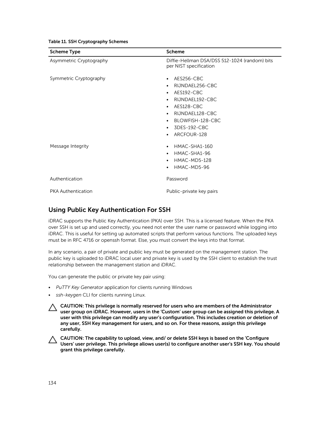 Dell iDRAC8 manual Using Public Key Authentication For SSH, HMAC-SHA1-96 