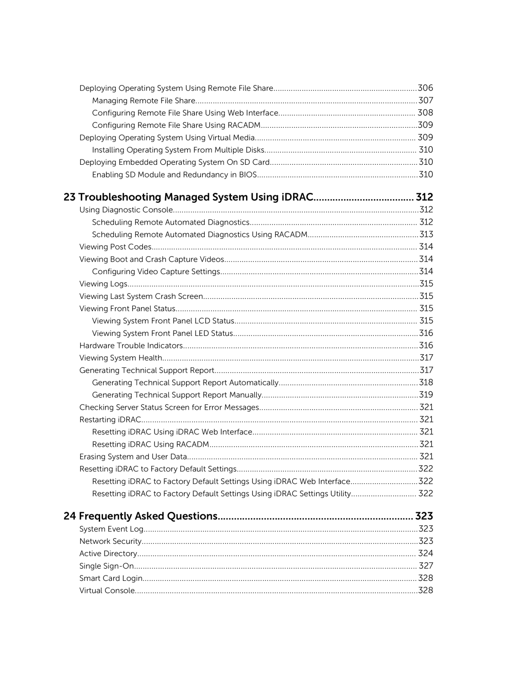 Dell iDRAC8 manual Troubleshooting Managed System Using iDRAC 312, Frequently Asked Questions 323 