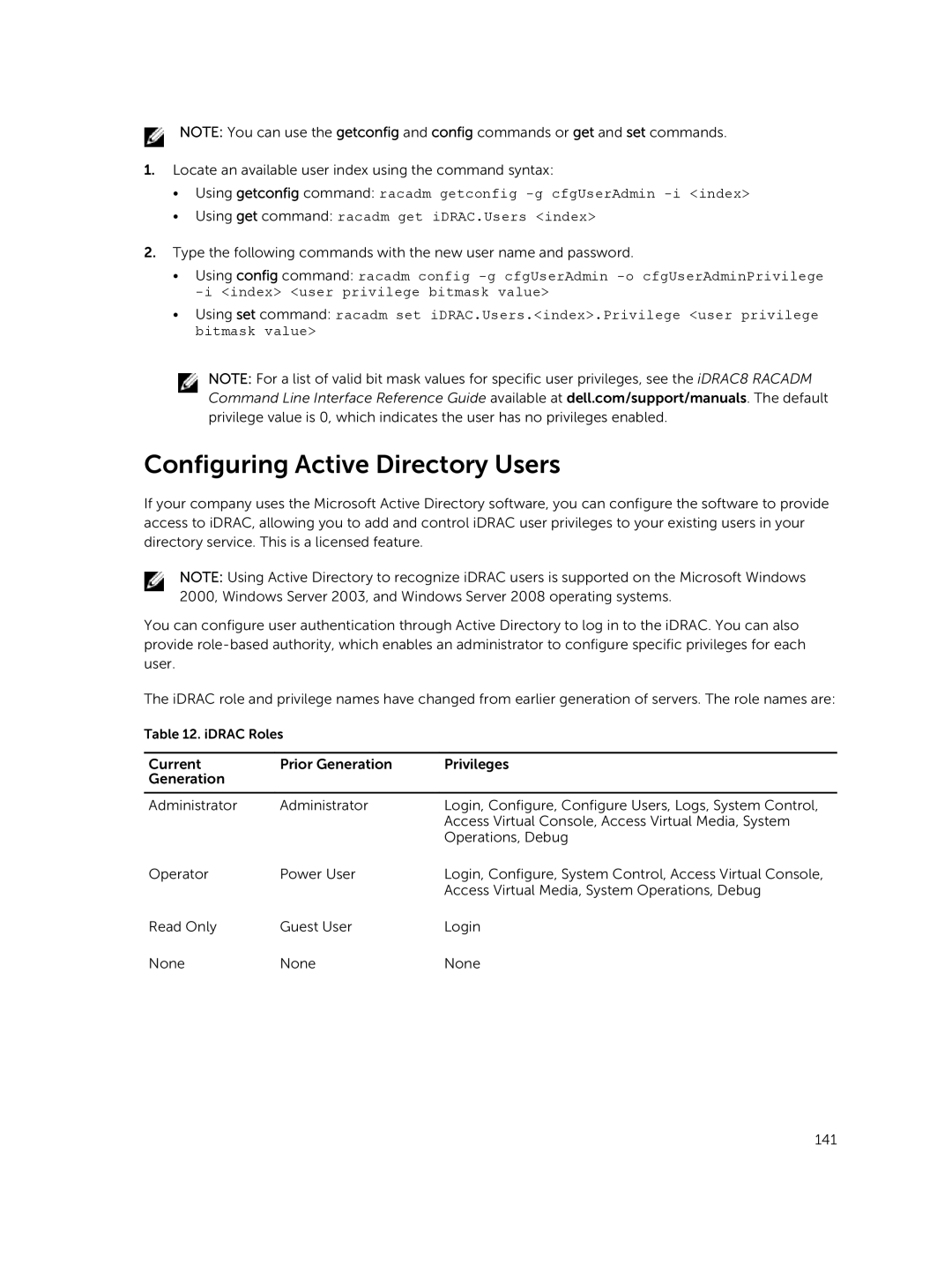 Dell iDRAC8 manual Configuring Active Directory Users 